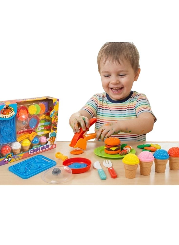 كريتيف مجموعة ألعاب مطبخ الطين والآيس كريم من كرييتيف تشوي مع أدوات طينية وأقماع وأطعمة لعب. - Image 2